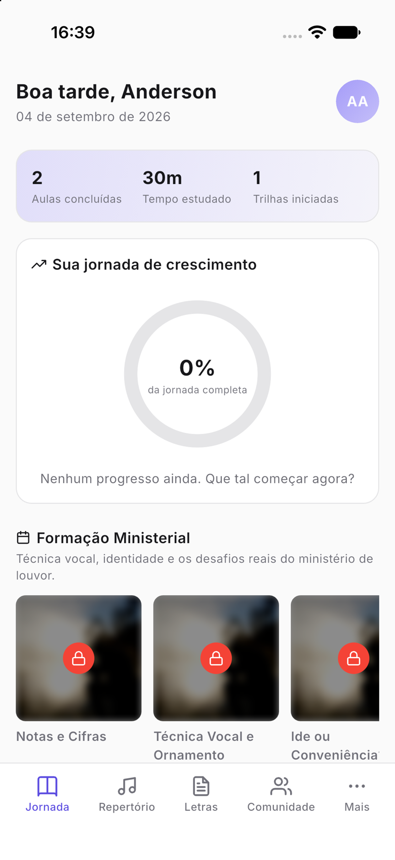 Ministro no celular, com o mesmo painel de ministrações